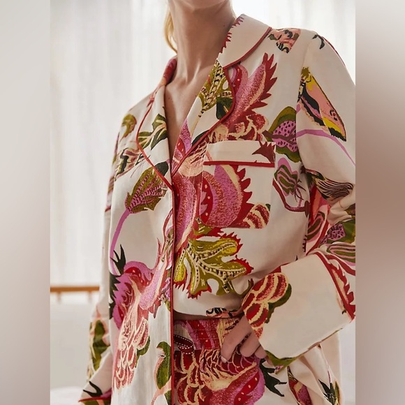 Anthropologie Raphael Balme Floral Flannel Sleep Button Front PJ Top Size XXS - Picture 3 of 10
